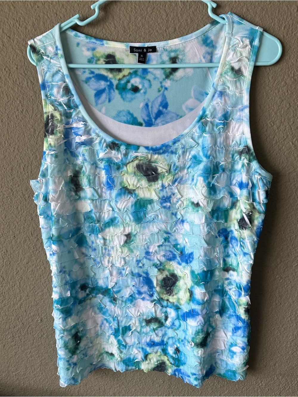 Sami & Jo Aqua Blue Floral Ruffle Tank